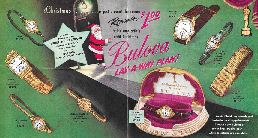 Advertentie uit die tijd voor damesmodellen van Bulova. Bron: www.mybulova.com