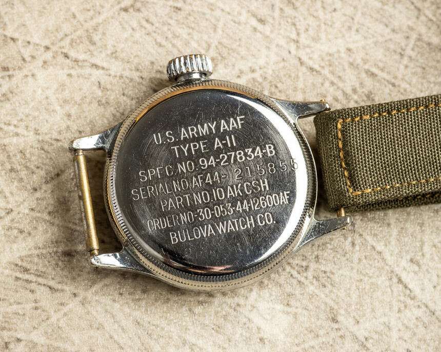 Achterdeksel van militaire Bulova Hack.