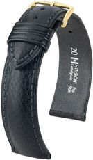 Leren horlogeband Hirsch Camelgrain M 10200950OE-1, zwart, kalfsleer, open end (voor vaste stiften), lengte M, Quick Release