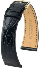 Zwart leren band Hirsch Genuine Croco M 18900850-1 (Krokodillenleer) Hirsch selectie