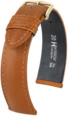 Leren horlogeband Hirsch Camelgrain M 10200910OE-1, bruin, kalfsleer, open end (voor vaste stiften), lengte M, Quick Release