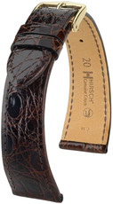 Leren horlogeband Hirsch Genuine Croco M 18800810OE-1, bruin, krokodillenleer, open end (voor vaste veerpen), lengte M, Quick Release