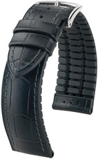 Leren horlogeband Hirsch Paul M 0925028150-2, zwart, kalfleer/natuurrubber, lengte M, Quick Release