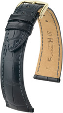 Leren horlogeband Hirsch London M 04307159-1, zwart, alligatorenleer, lengte M, Quick Release
