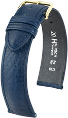 leren horlogeband Hirsch Camelgrain M 01009180-1, blauw, kalfsleer, lengte M, Quick Release