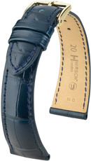 Leren horlogeband Hirsch London M 04307189-1, blauw, alligatorenleer, lengte M, Quick Release