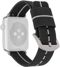 Bandje voor Apple Watch, nylon, zwart en wit, zilveren gesp (38/40/41 mm cases)