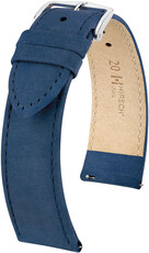 leren horlogeband Hirsch Osiris Nubuk L 03433080-2, blauw, kalfleer