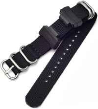 Bandje voor Casio G-Shock, textiel, zwart, zilveren gesp (voor modellen GA-100/110/120, DW-5600, GD-100)