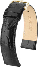 Leren riempje Hirsch Crocograin 12302850NQ-1, zwart, kalf huid