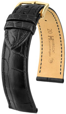 Leren riempje Hirsch Genuine Alligator 10200759NQ-1, zwart, alligator huid