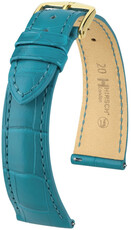 Leren riempje Hirsch London 04307183-7, blauw, alligator huid, Quick Release