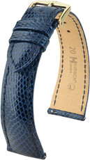 Lederen riem Hirsch London L 04366080-7, blauw, hagedissenleer, lengte L, snelsluiting