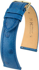 Leren horlogeband Hirsch Massai Ostrich L 04362085-7, blauw, struisvogelleer, lengte L, Quick Release