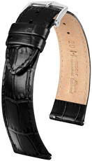 Leren horlogeband Hirsch Louisianalook L 03427050-2, zwart, kalfleer, lengte L, Quick Release