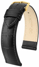 Leren horlogeband Hirsch Duke 01028150OE-1, zwart, kalfsleer, open end (voor vaste stiftjes), lengte M