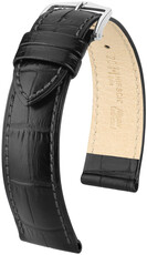 Leren horlogeband Hirsch Duke L 01028050NQ-2, zwart, kalfleer, lengte L