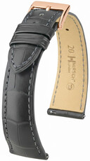 Leren riempje Hirsch London 04207139-7, grijs, alligator huid, Quick Release