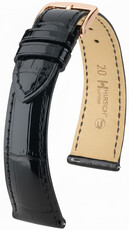 Leren riempje Hirsch London 04207150-7, zwart, alligator huid, Quick Release
