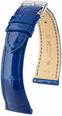 Leren riempje Hirsch London 04207182-2, blauw, alligator huid, Quick Release