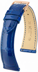 Leren horlogeband Hirsch London L 04207082-7, blauw, alligatorleer, lengte L, Quick Release