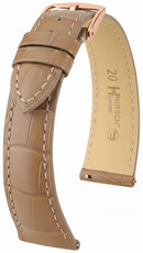 Lederen riem Hirsch London L 04207099-7, beige, alligator leder, lengte L, Quick Release