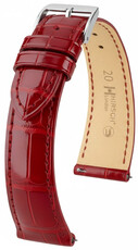 Leren horlogeband Hirsch London L 04307020-2, rood, alligatorsleer, lengte L, Quick Release