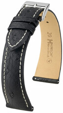 Leren horlogeband Hirsch Massai Ostrich L 04262051-2, zwart, struisvogelleer, lengte L, Quick Release