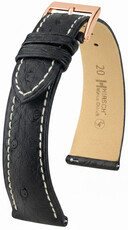 Leren horlogeband Hirsch Massai Ostrich L 04262051-7, zwart, struisvogelleer, lengte L, Quick Release