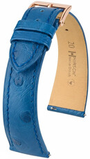 Leren horlogeband Hirsch Massai Ostrich L 04262085-7, blauw, struisvogelleer, lengte L, Quick Release