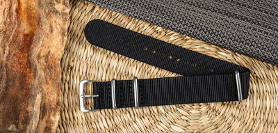 Nylon horlogeband Ricardo Kronplatz, zwart, NATO