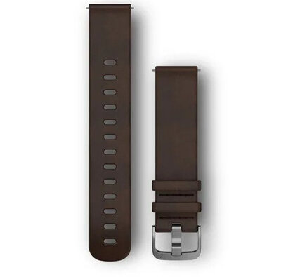 Garmin Quick Release band 20mm, leer, donkerbruin, zilveren gesp (Venu, Venu Sq, Venu 2 plus, etc.)