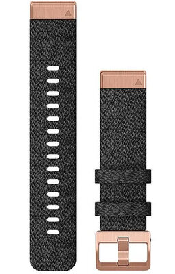 Nylon horlogeband Garmin 20mm (voor Garmin Fenix 8/7S/6S (43mm), enz.), zwart V2, QuickFit, 010-12874-00