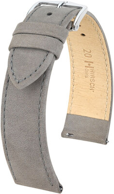 Leren horlogeband Hirsch Osiris L 03433030-2, grijs, kalfsleer, lengte L, Quick Release