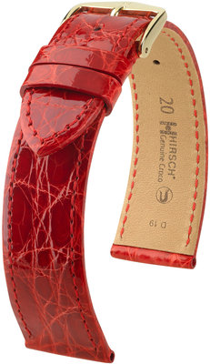 Rode leren band Hirsch Genuine Croco M 18900820-1 (Krokodillenleer) Hirsch selectie