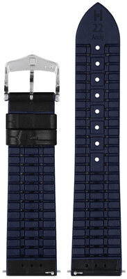 Leren horlogeband Hirsch Andy L 0928028050-2, zwart, kalfsleer/natuurlijk rubber, lengte L, Quick Release