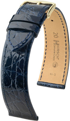 Donkerblauwe leren band Hirsch Genuine Croco M 18900880-1 (Krokodillenleer) Hirsch selectie