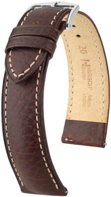 leren horlogeband Hirsch Boston M 01302110-2, bruin, kalfsleer, lengte M, Quick Release