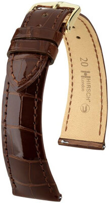 Leren horlogeband Hirsch London L 04307010-1, bruin, alligatorsleer, lengte L, Quick Release