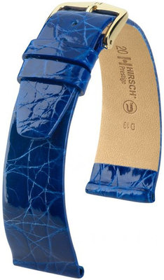 Blauwe leren band Hirsch Prestige M 02308185-1 (Krokodillenleer) Hirsch Selection