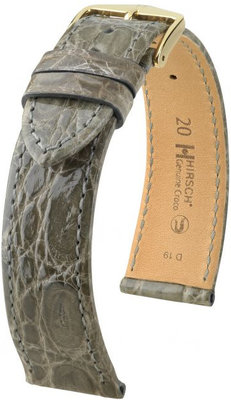 Grijze Leren Band Hirsch Echt Croco L 01808030-1 (Krokodillenleer) Hirsch Selection