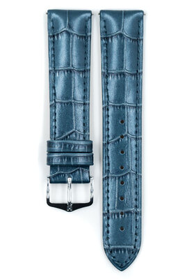Leren horlogeband Hirsch Duke Metallic M 01027180-2, blauw, kalfsleer, lengte M, Quick Release