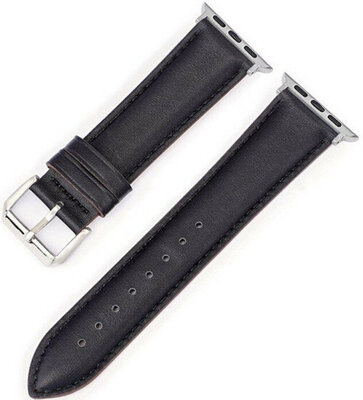 Bandje voor Apple Watch, leer, zwart, zilveren gesp (hoes 42/44/45mm)