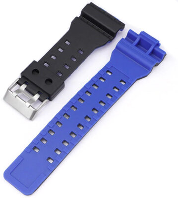 Polsbandje voor Casio G-Shock, kunststof, blauw-zwart, zilverkleurige gesp (voor modellen GA-100, GA-110, GD-120, GLS-100)