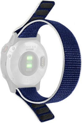 Draagriem 20mm, nylon, blauw met witte en bruine streep (Garmin Fenix 7S/6S/5S etc.)