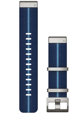 Garmin QuickFit band 22mm, nylon, blauw, zilveren gesp (Fenix 7/6/5, Epix 2, etc.)