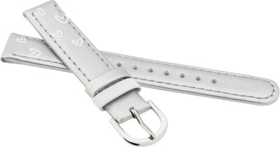 Kinderleren riem 15mm, zilver, zilveren gesp (met hartjesmotief)