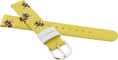 Kinderleren band 15mm, geel, zilveren gesp (met bijenmotief)