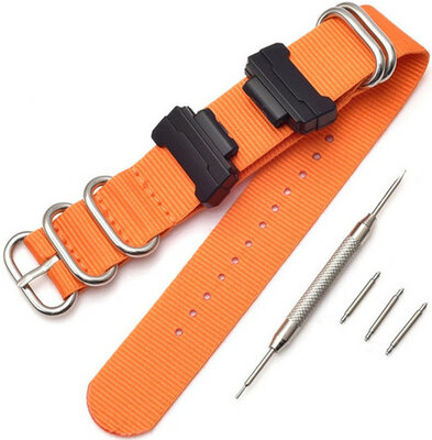 Bandje voor Casio G-Shock, textiel, oranje, zilveren gesp (voor modellen GA-100/110/120, DW-5600, GD-100)