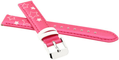 Kinderleren bandje 14 mm, roze, zilveren gesp (met stermotief)